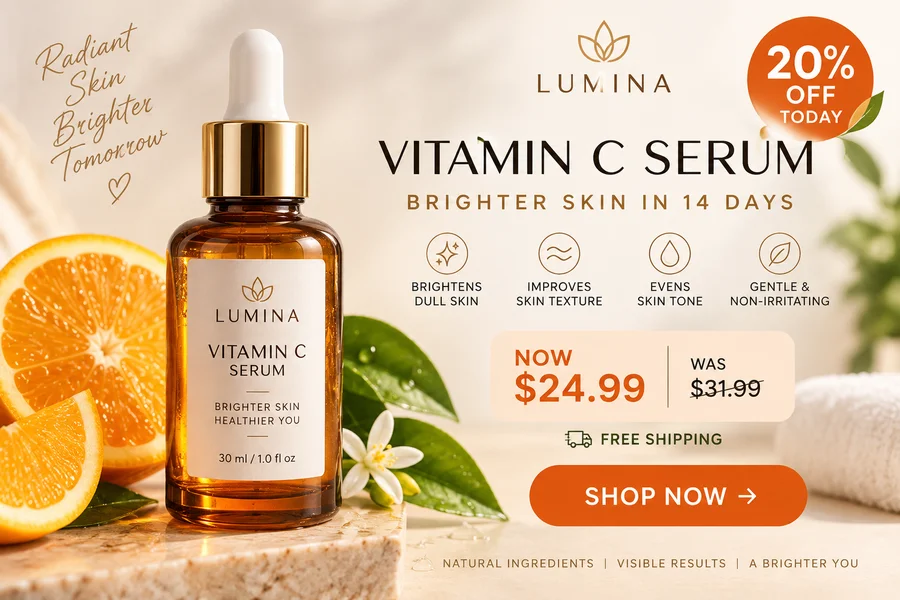 An example skincare product graphic with promotional wording